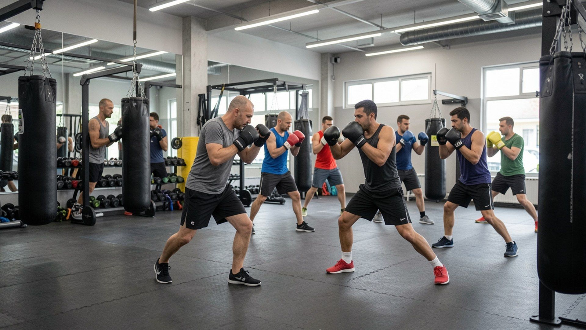 Kişisel savunma sporları: farklı yaş ve cinsiyetlerden yetişkinlerin profesyonel eğitmen gözetiminde kontrollü savunma sporu antrenmanı yaptığı güvenli